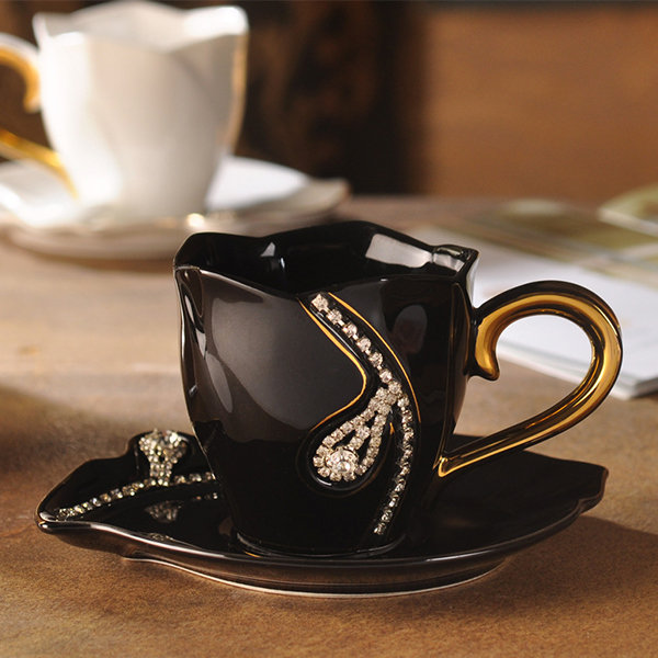 Royal Coffee Cup And Saucer - Ceramic - Black - White - 4 Colors from  Apollo Box