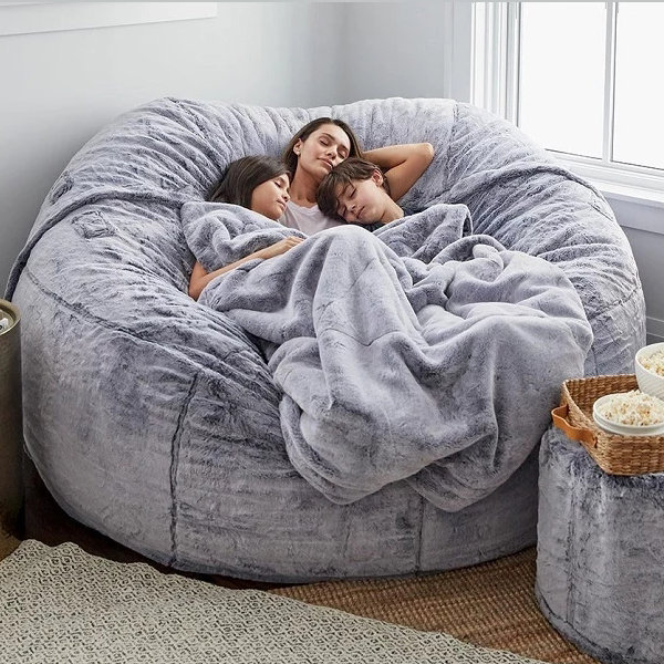 Sponge Lazy Sofa - Suede - Polyester - Gray - Detachable Design