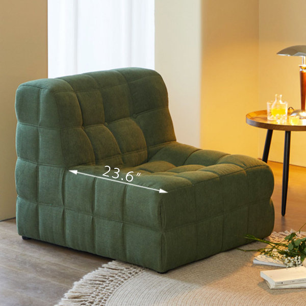 Corduroy Fabric Comfy Sofa with Rubber Wood Legs - Green