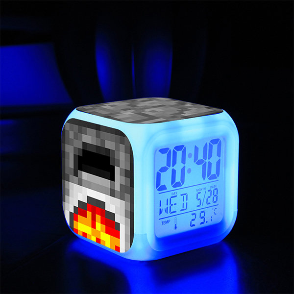 Personalised MINECRAFT Digital Alarm Clock/ LED Night Light Bedside Clock  Room