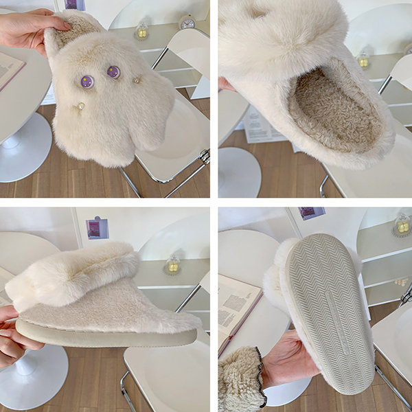 Cute Fluffy Slippers - Plush - 4 Colors Available - White - Yellow from  Apollo Box