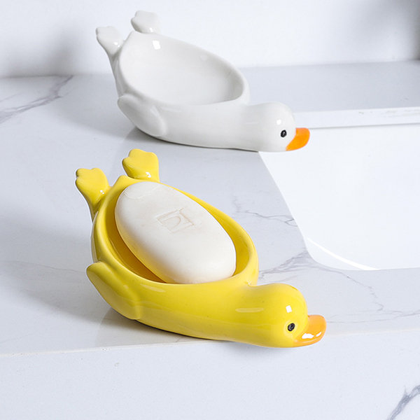 Cute Duck Ceramic Soap Dish - Yellow - White - ApolloBox