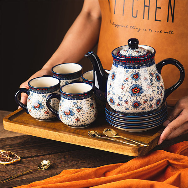 Fresh Pastoral Flower Porcelain Coffee Cup Set, Tea Set Retro Tea Cup,  Teapot Tea Set Supplies (A