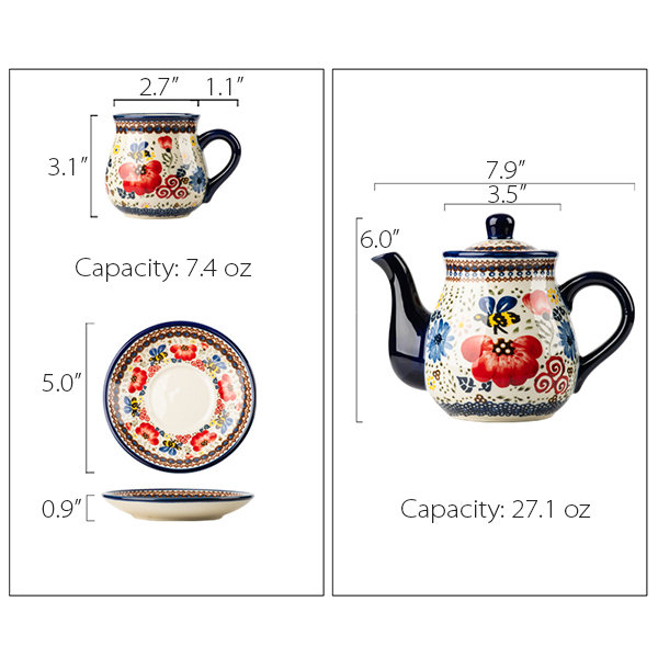 Fresh Pastoral Flower Porcelain Coffee Cup Set, Tea Set Retro Tea Cup,  Teapot Tea Set Supplies (A