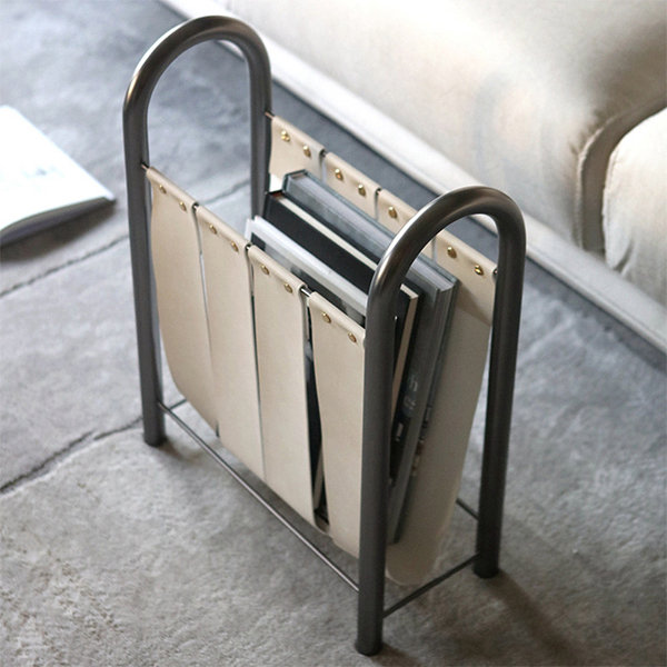Grey Metal and Leather Magazine Holder