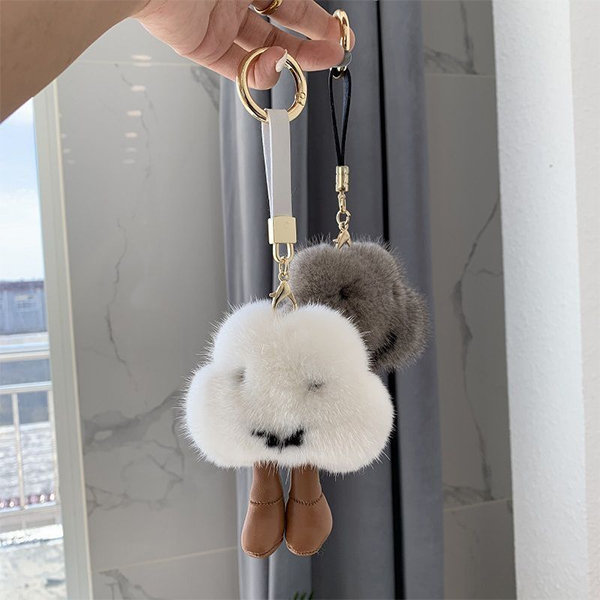 Furry Animal Keychain Real Mink Fur Lovely Fox Cute Gift Idea Bags PomPom  Charm