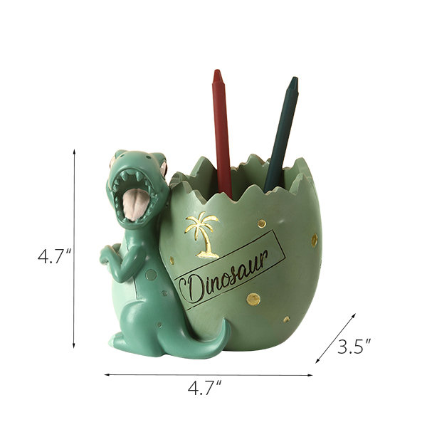 Dinosaur Pencil Holder - Resin - Green - Orange