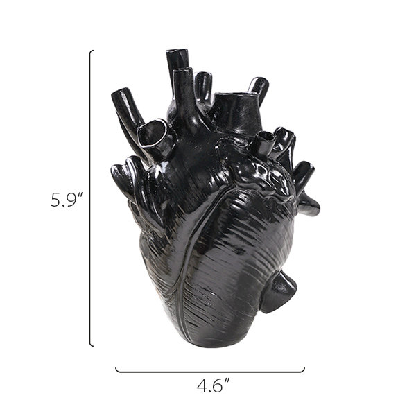 Heart Shaped Vase - Resin - Black - Golden - White