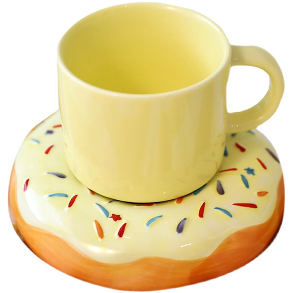 Doughnut Mug - Ceramic - Yellow - Pink - Green - ApolloBox