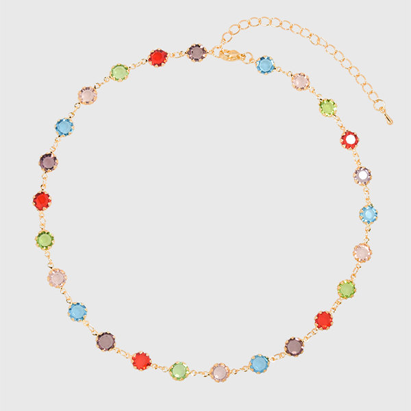 Colorful Beaded Zircon Necklace - Titanium Steel - Crystal