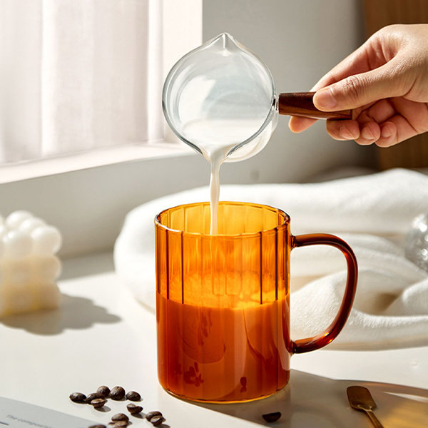 Tulip Pattern Glass Coffee Mug With Spoon, High Borosilicate Glass