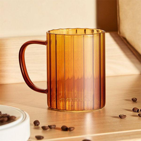 Tulip Pattern Glass Coffee Mug With Spoon, High Borosilicate Glass