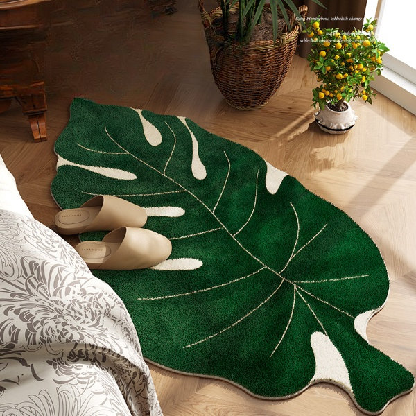 Nature Leaves Bath Mat, Tropical Leaf Print Soft Plush Bath Mat