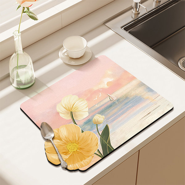 Kitchen Drying Mat - Floral - Pink - Yellow - 3 Colors - 2 Sizes