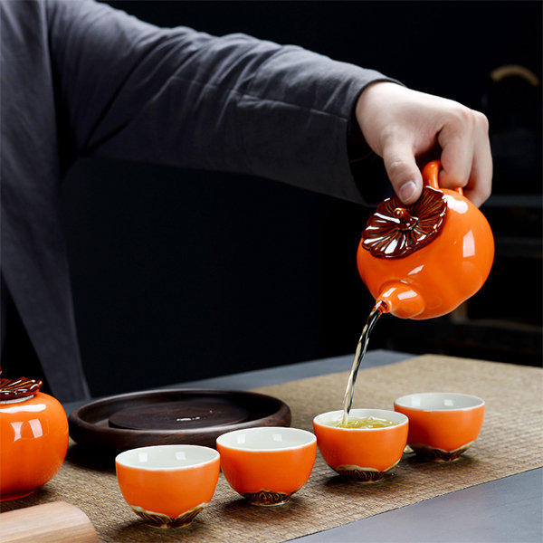Creative Persimmon Tea Set Portable Travel Coffe Pot Set Chinese