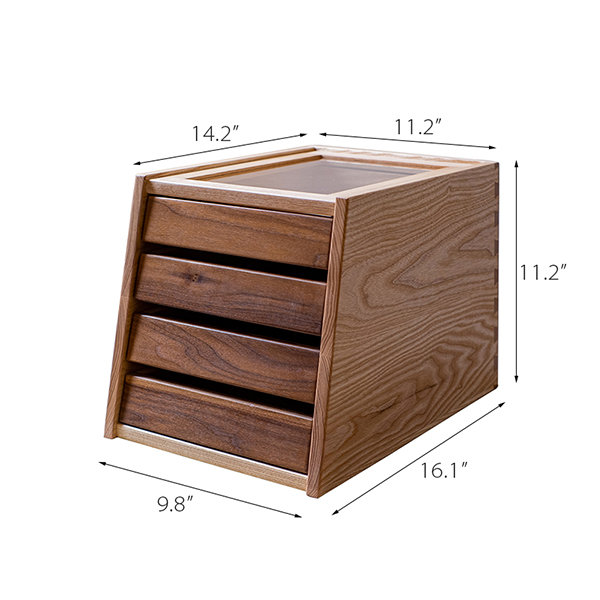 Vintage Ash Wood Storage Box - 4 Drawers - Black Walnut Wood