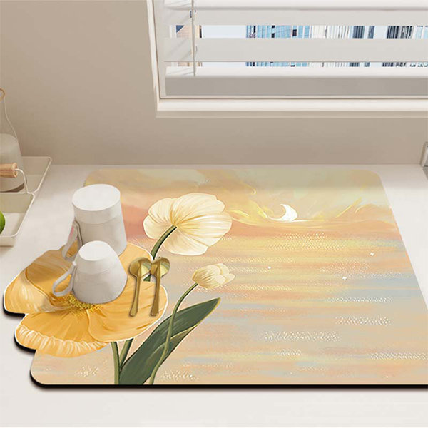 Kitchen Drying Mat - Floral - Pink - Yellow - 3 Colors - 2 Sizes