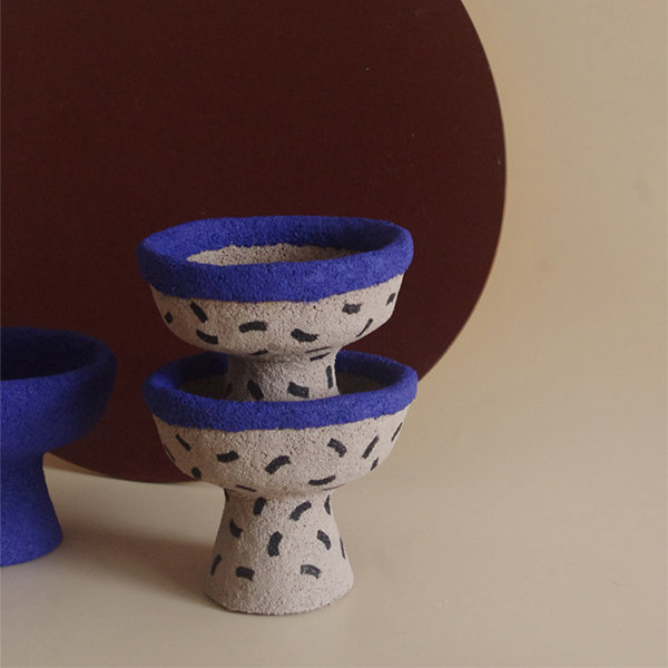 Coarse Pottery Candle Holder - Ceramic - Purple And Khaki