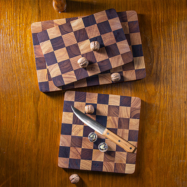Checkered Cutting Board - Acacia Wood - 3 Patterns - ApolloBox