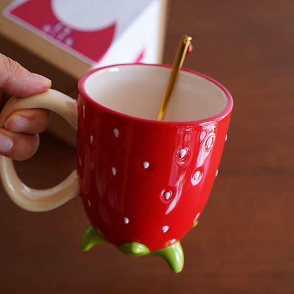 Cute Fruit Ceramic Cup Straw, Cute Strawberry Coffee Mug