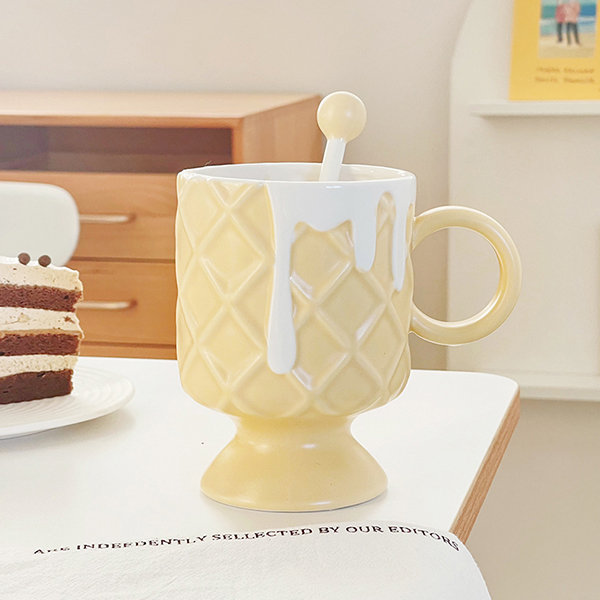 Ice Cream Cone Mug with Stirrer - Ceramic - Pink - Yellow - Orange from  Apollo Box