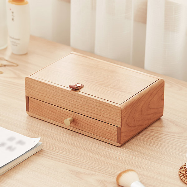Simple Design Jewelry Box - Cherry Wood - Inside Lid Mirror - ApolloBox
