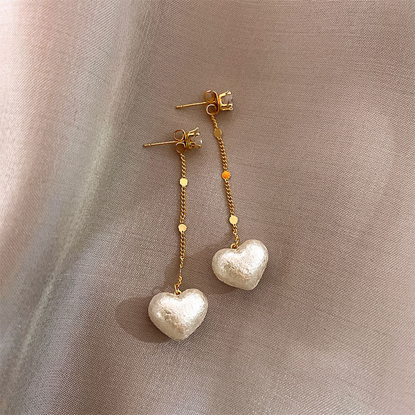 Heart Pearl Decor Stud Earrings for Women, Simple Heart Pearl Drop Earrings, Jewelry, Jewels Accessories, White, 1.09, Free Returns & Free Ship