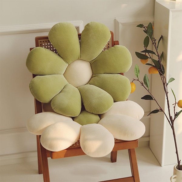 Daisy Flower Cushion - Short Plush - Green - White