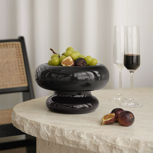 Transparent Fruit Bowl - With Ripple Texture - Glass - Wooden Base -  ApolloBox