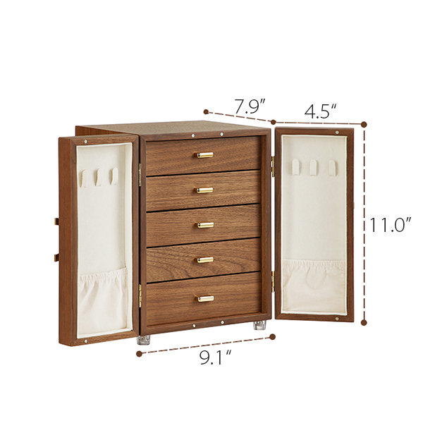 Jewelry Box - 5 Layers - Double Doors Design - Wood - Alloy