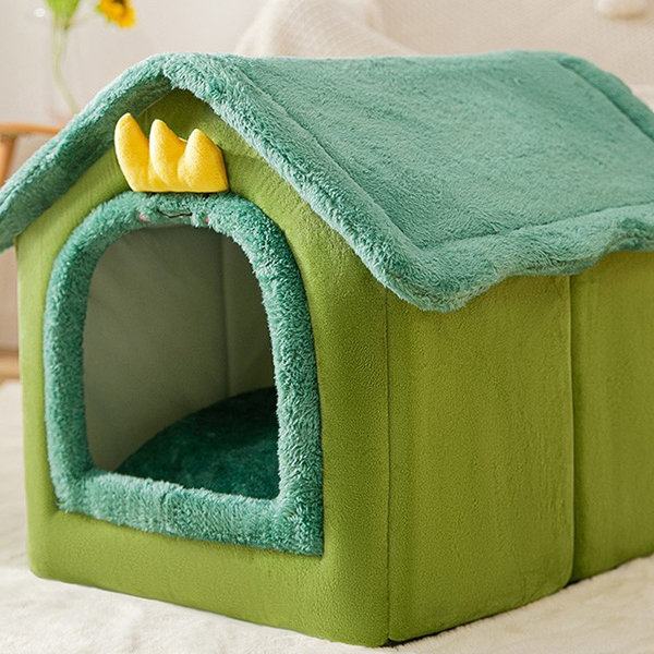 Green Dinosaur Cat House - Flannel - Sponge - 3 Sizes - ApolloBox