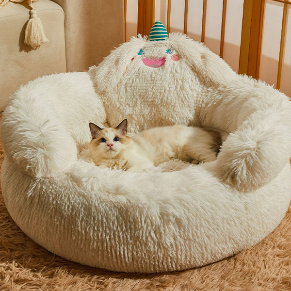 Cartoon Cat Bed - Plush - Polyester - Green - White - 3 Sizes - ApolloBox