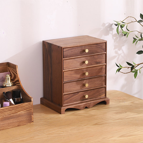 Desktop Storage Box - 5 Drawers - Black Walnut Wood from Apollo Box