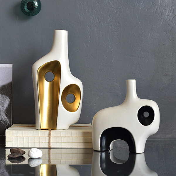 Funky Vase - Ceramic - Golden - Black - 3 Sizes Available