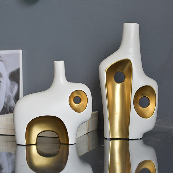 Funky Vase - Ceramic - Golden - Black - 3 Sizes Available