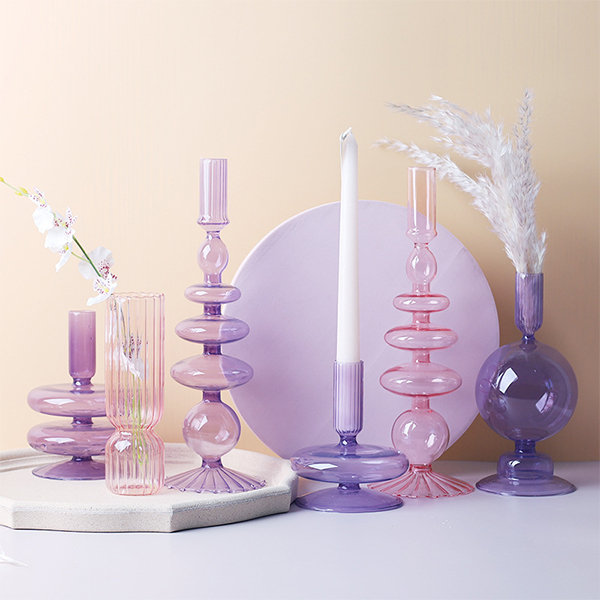 Creative Candlestick - Glass - Purple - Pink - 4 Colors - 2 Sizes