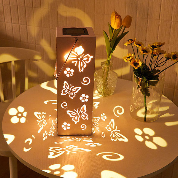 Solar Powered Projection Lamp - Iron - Rose And Butterfly Pattern