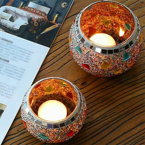 Mosaic Glass Candle Holder Colorful 2 Sizes Options Apollobox 4842