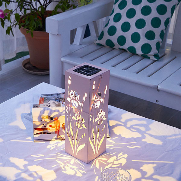 Solar Powered Projection Lamp - Iron - Rose And Butterfly Pattern