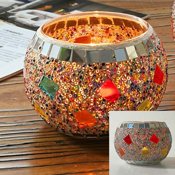 Mosaic Glass Candle Holder Colorful 2 Sizes Options Apollobox 8261