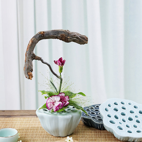 Ceramic Lotus Seedpod Japanese Ikebana Flower Arrangement Vase Tea Table  Desktop Small Flower Pot Plate Decoration