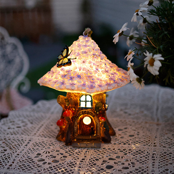 Decorative Fairy House Decor - Outdoor Light - Resin - Pink - Purple