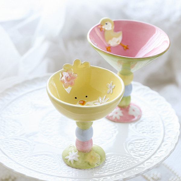 Cartoon Dessert Bowl - Goblet - Ceramic - Pink - Yellow - 4 Patterns