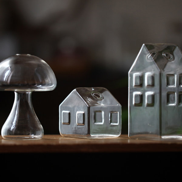 Retro Vase - Glass - Transparent - House - Mushroom - 3 Patterns