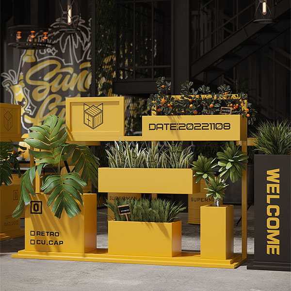 Industrial Iron Planter Set - Outdoor Decor - Yellow - Black