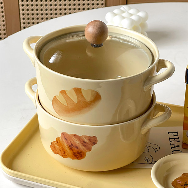 Ceramic Soup Bowl Lidded Soup Serving Bowl Double Handle Soup Bowl Large  Capacity Soup Container