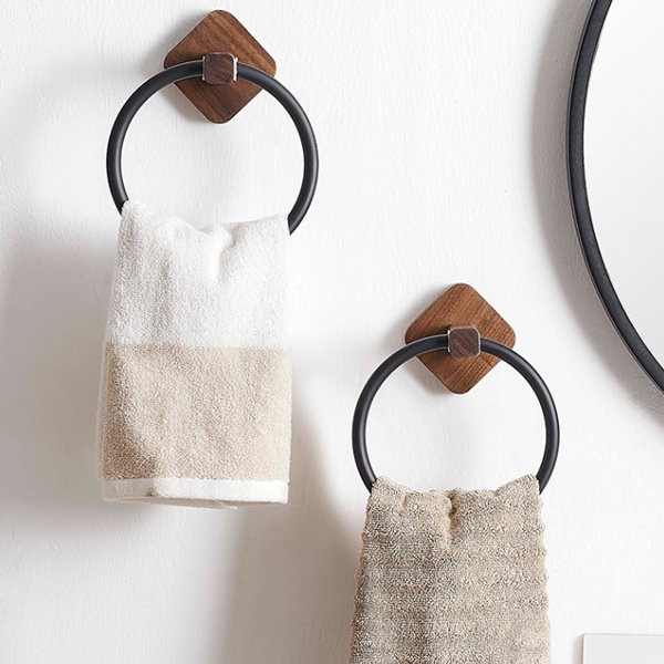 Bathroom Hand Towel Holder - Walnut Wood - Trendy Look - Easy Install