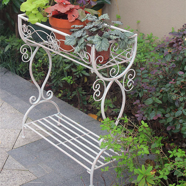 Two-Shelf Cast Iron Plant Stand with Birds