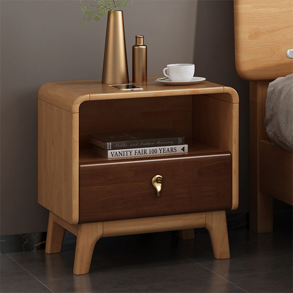 Japanese Style Nightstand - Rubber Wood image