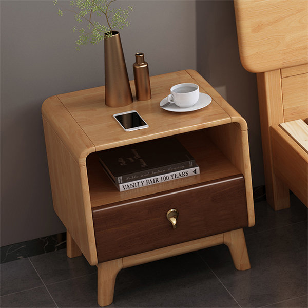 Japanese Cherry Wood Side Table - Storage Cabinet - 2 Drawers - ApolloBox